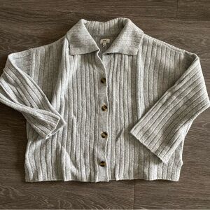 Aerie Light Gray Ribbed Cardigan